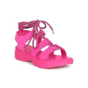 Bamboo Open Toe Lace Up Cutout Sneaker Sandal 20085 Pink